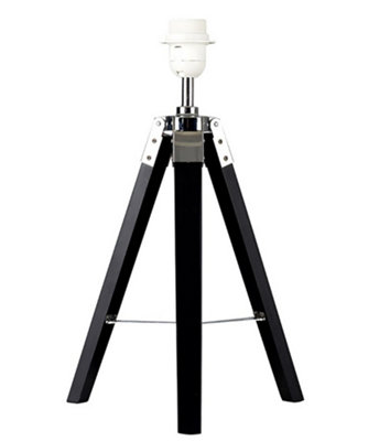 ValueLights Clipper Modern Black Wood and Silver Chrome Tripod Table Lamp Base
