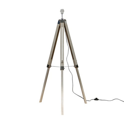 ValueLights Clipper Modern Distressed Wood and Silver Chrome Tripod Floor Lamp Base
