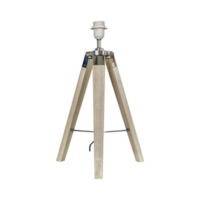 ValueLights Clipper Modern Distressed Wood and Silver Chrome Tripod Table Lamp Base