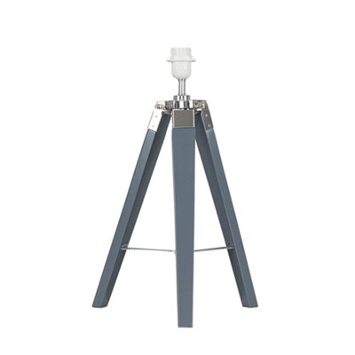 ValueLights Clipper Modern Grey Wood and Silver Chrome Tripod Table Lamp Base