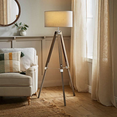 ValueLights Clipper Modern Light Wood and Chrome Tripod Floor Lamp with ...