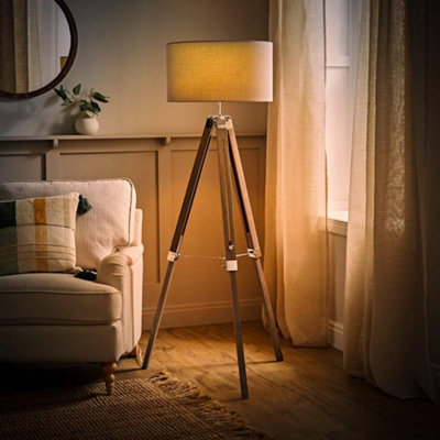 ValueLights Clipper Modern Light Wood and Chrome Tripod Floor Lamp with ...