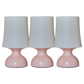 ValueLights Colmar 3 Pack Wireless Outdoor Battery Operated LED Pink Touch Table Lamps with Shades