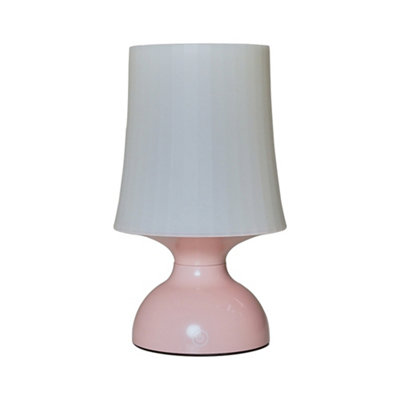 ValueLights Colmar LED Wireless Outdoor Portable Battery Operated Pink Touch Table Lamp with White Shade