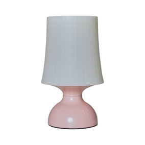 ValueLights Colmar LED Wireless Outdoor Portable Battery Operated Pink Touch Table Lamp with White Shade
