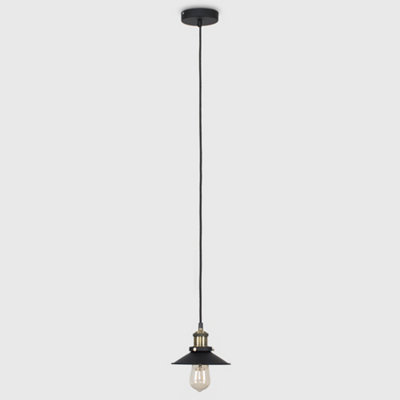 ValueLights Colonial Industrial Style Black and Antique Brass Ceiling Light Pendant with Shade