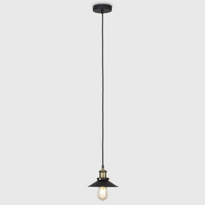 ValueLights Colonial Industrial Style Black and Antique Brass Ceiling Light Pendant with Shade