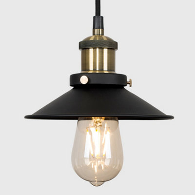 ValueLights Colonial Industrial Style Black and Antique Brass Ceiling Light Pendant with Shade