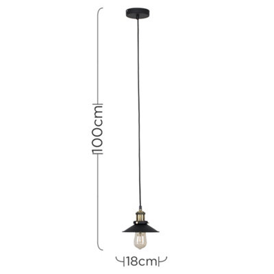 ValueLights Colonial Industrial Style Black and Antique Brass Ceiling Light Pendant with Shade
