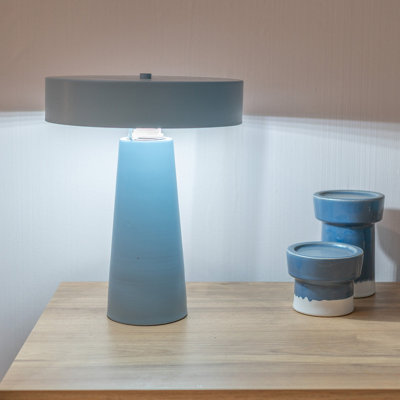 ValueLights Compact Size Blue Metal Bedside Table Lamp with Lampshade Bedroom Light