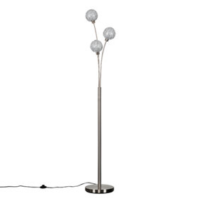 ValueLights Contemporary 3 Way Chrome Floor Lamp with Metal Wire Globe Shades - Complete with 3w LED Bulbs 3000K Warm White