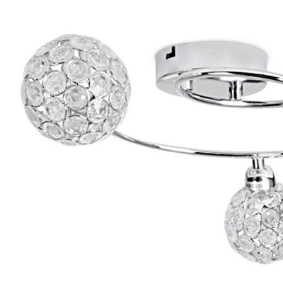 ValueLights Contemporary 3 Way Silver Chrome Swirl Design Flush Ceiling Light With Acrylic Jewel Globe Shades