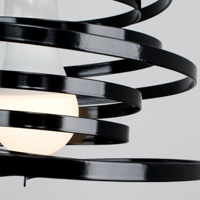 ValueLights Contemporary Black Metal Double Ribbon Spiral Swirl Ceiling Light Pendant