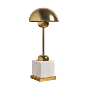 ValueLights Contemporary Brass Dome Table Lamp With White Marble Base