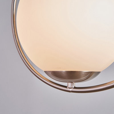 ValueLights Contemporary Brushed Chrome Ring And Opal Glass Globe Shade Ceiling Light Fitting