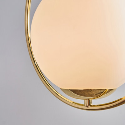 ValueLights Contemporary Gold Ring And Opal Glass Globe Shade Ceiling Light Fitting