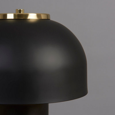 Table lamp SHADE, small, brass matt, with cylindrical, brown shade, Brushed Brass