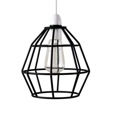 ValueLights Contemporary Matt Black Metal Basket Cage Pendant Ceiling Light Shade