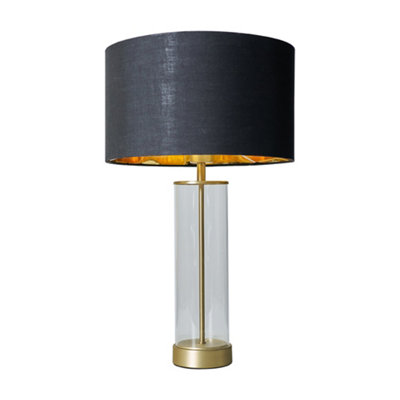 ValueLights Contemporary Matt Gold And Clear Tube Table Lamp With Black Gold Shade