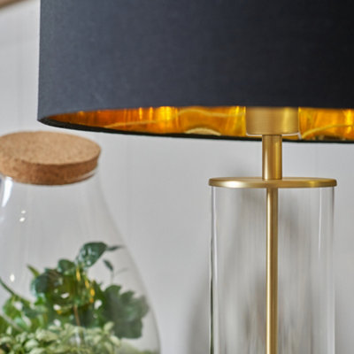 Contemporary Matt Gold And Clear Tube Table Lamp With Black Gold Shade