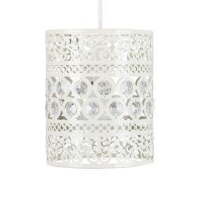ValueLights Contemporary Moroccan Style Shabby Chic White Metal Jewelled Ball Ceiling Pendant Light Shade