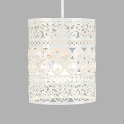 ValueLights Contemporary Moroccan Style Shabby Chic White Metal Jewelled Ball Ceiling Pendant Light Shade