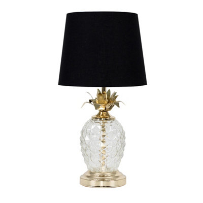 ValueLights Contemporary Pineapple Design Gold And Clear Table Lamp With Black Shade