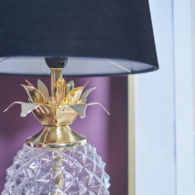 ValueLights Contemporary Pineapple Design Gold And Clear Table Lamp With Black Shade