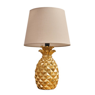 ValueLights Contemporary Pineapple Design Gold Effect Table Lamp With Beige Shade