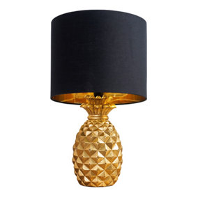 ValueLights Contemporary Pineapple Design Gold Effect Table Lamp With Black Shade