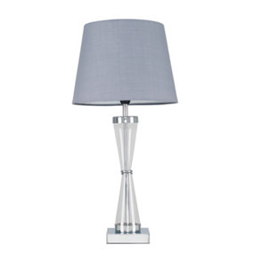 ValueLights Contemporary Polished Chrome Hourglass Design Table Lamp With Grey Shade