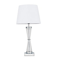 ValueLights Contemporary Polished Chrome Hourglass Design Table Lamp With White Shade