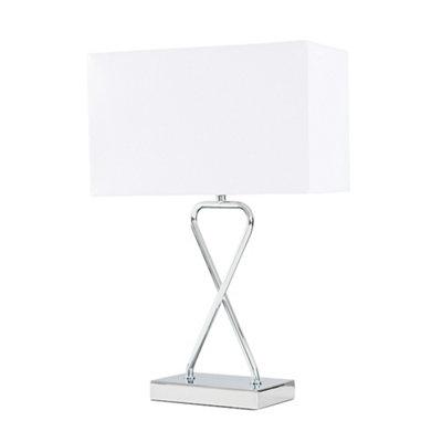 ValueLights Contemporary Polished Chrome Table Lamp With White Rectangular Shade