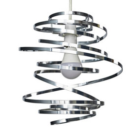 ValueLights Contemporary Silver Chrome Metal Double Ribbon Spiral Swirl Ceiling Light Pendant