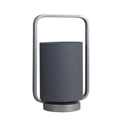 ValueLights Contemporary Silver Metal Lantern Frame Grey Cylinder Table Lamp