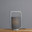 ValueLights Contemporary Silver Metal Lantern Frame Grey Cylinder Table Lamp