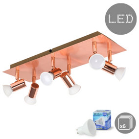 ValueLights Copper Ceiling Bar Spotlight and GU10 Spotlight LED 5W Cool White 6500K Bulbs