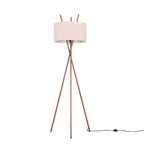 ValueLights Copper Metal Crossover Design Tripod Floor Lamp With Pink Shade