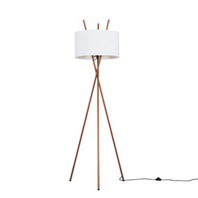 ValueLights Copper Metal Crossover Design Tripod Floor Lamp With White Cylinder Shade - Includes 6w LED Bulb 3000K Warm White