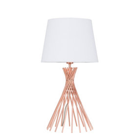 ValueLights Copper Metal Wire Twist Design Table Lamp With White Shade