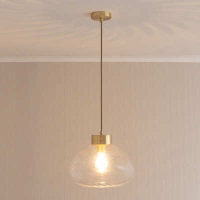 ValueLights Corinne Twill Spiral Clear Glass Brushed Gold Capped Ceiling Pendant Light