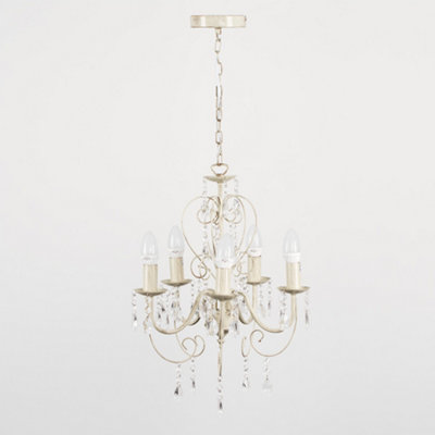 ValueLights Cream Ornate Vintage Style Shabby Chic 5 Way Ceiling Light Chandelier With Acrylic Jewels