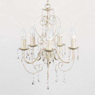 ValueLights Cream Ornate Vintage Style Shabby Chic 5 Way Ceiling Light Chandelier With Acrylic Jewels