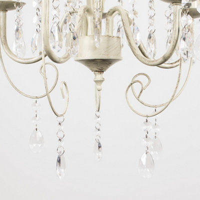 ValueLights Cream Ornate Vintage Style Shabby Chic 5 Way Ceiling Light Chandelier With Acrylic Jewels