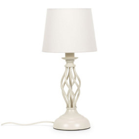 ValueLights Cream Twist Table Lamp with a Fabric Lampshade Bedroom Bedside Light - Bulb Included