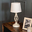 ValueLights Cream Twist Table Lamp with a Fabric Lampshade Bedroom Bedside Light