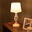 ValueLights Cream Twist Table Lamp with a Fabric Lampshade Bedroom Bedside Light