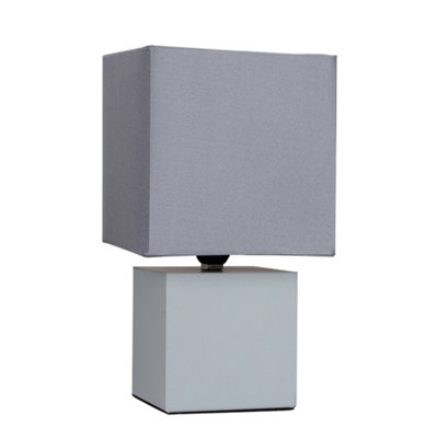 ValueLights Cubbie Grey Chrome Cube Touch Dimmer Bedside Table Lamp with Grey Fabric Shade