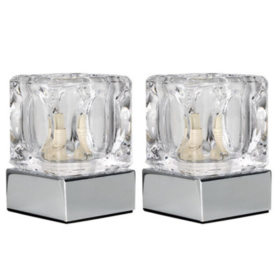 ValueLights Cube Pair of Modern Chrome Glass Ice Cube Touch Table Lamps