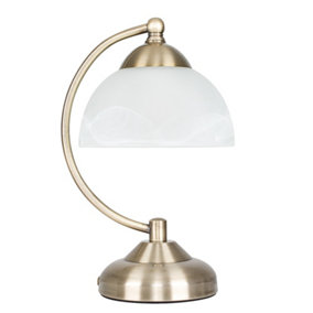 ValueLights Curved Antique Brass And Frosted Glass Bedside Table Lamp